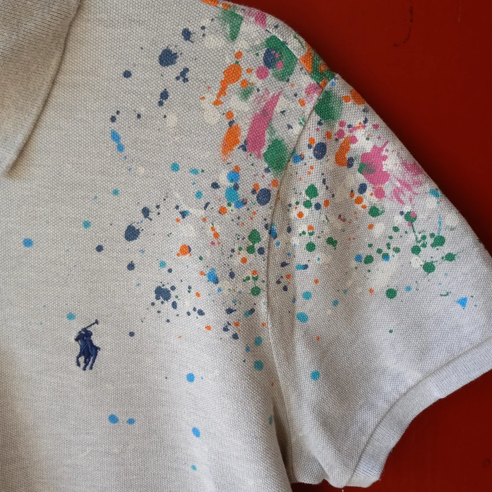 Polo Ralph Lauren Light Gray Paint Splatter Mesh Mini Dress - Picture 3 of 5